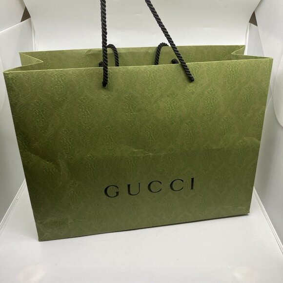 Gucci Green Paper Shopping Bag L With Handles 18.75 x 14 x 6.5 Damask - Picture 2 of 13